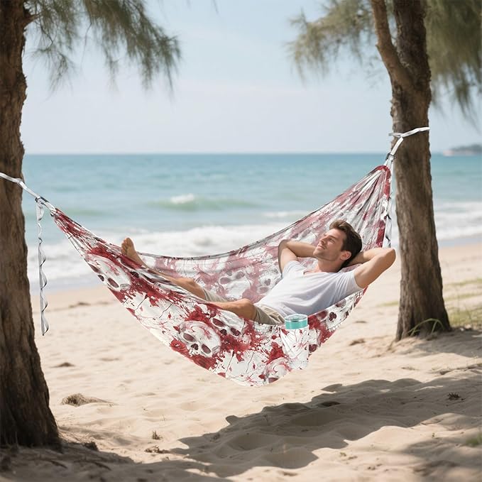 Camping Hammock Outdoor Hammocks for Outside Skeleton Rose Scarlet Beach Trees Portable Lightweight with Pockets Tree Straps Indoor Small