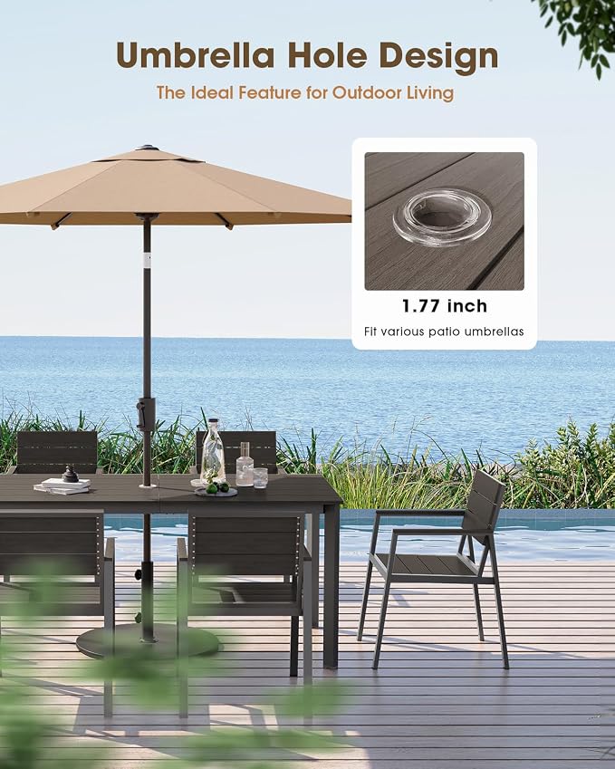 Outdoor Dining Set for 6, Aluminum Patio HDPS Outdooor Table and Chairs Set with Umbrella Hole, All Weather Patio Furniture Set, 7 Peice Patio Dining Table Set (Charcoal)