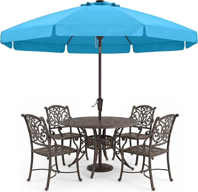 ABCCANOPY 9ft Scalloped Patio Umbrella, Outdoor Table Umbrella with Tilt and Crank, Fiberglass Ribs Deck Umbrella for Patio, Pool, Garden, Picnic (Aquamarine)