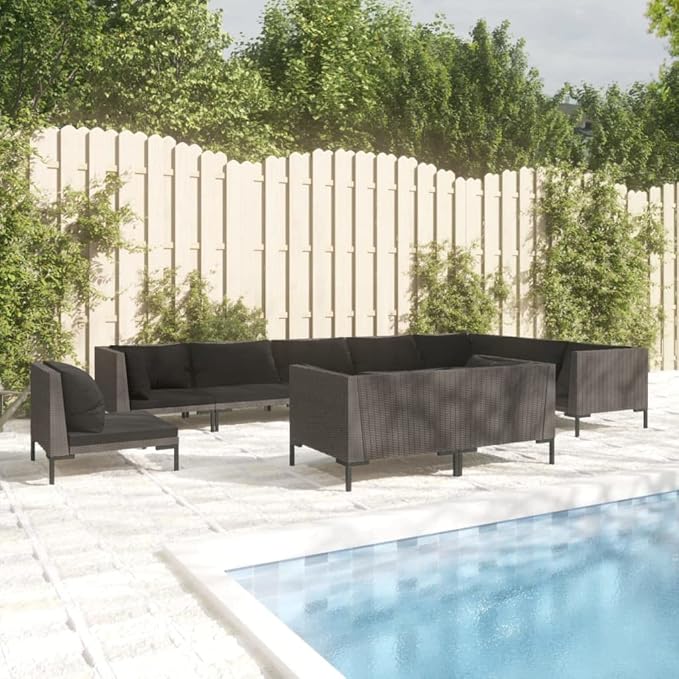 Patio Lounge Set with Cushions,Outdoor Table and Chairs Set,Terrace Conversation Set Furniture,Outdoor Furniture,for Garden,Backyard,10 Piece Poly Rattan Dark Gray