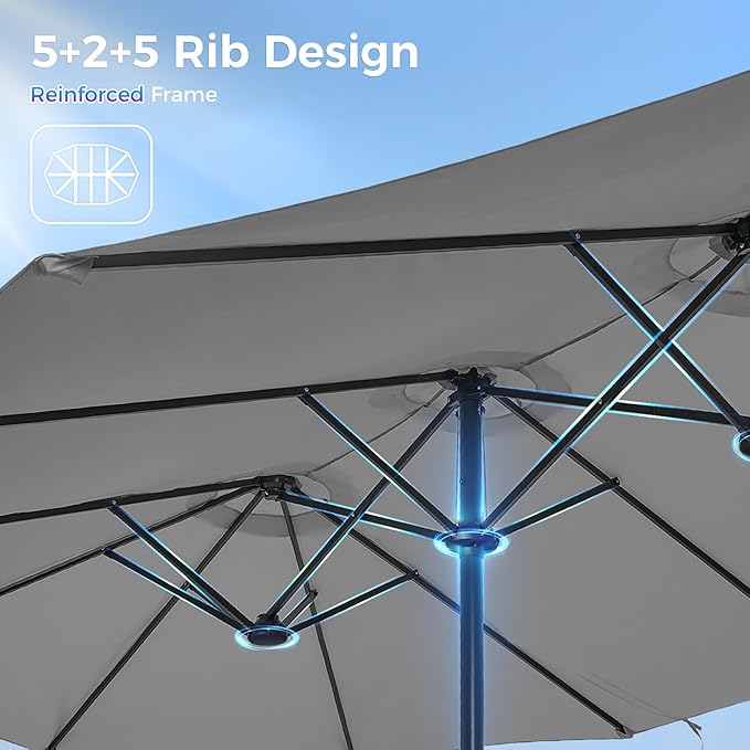SUPERJARE 13FT Outdoor Patio Umbrella with Base Included, Double Sided Pool Umbrellas with Fade Resistant Canopy, Large Table Umbrella for Deck, Market, Backyard - Gray