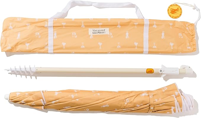 Business & Pleasure Co. Margaritaville Manana Umbrella - 6.5' Beach Umbrella Sand Anchor, 7' Tall Telescopic Aluminum Pole, UPF 50+