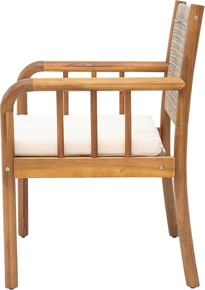 Christopher Knight Home Vera Acacia Wood Outdoor Dining Set for 6, 7 Piece Patio Dining Table and Chair Set, Wooden Outdoor Dining Armchair and Table Set, Teak+Cream