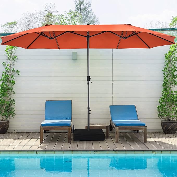 Tangkula 15FT Double-Sided Patio Umbrella, Outdoor Market Umbrella W/Hand-Crank System & Enhanced Base, Ultra-Large Twin Garden Umbrella W/ 12-Rib Structure for Residential & Commercial Use (Orange)