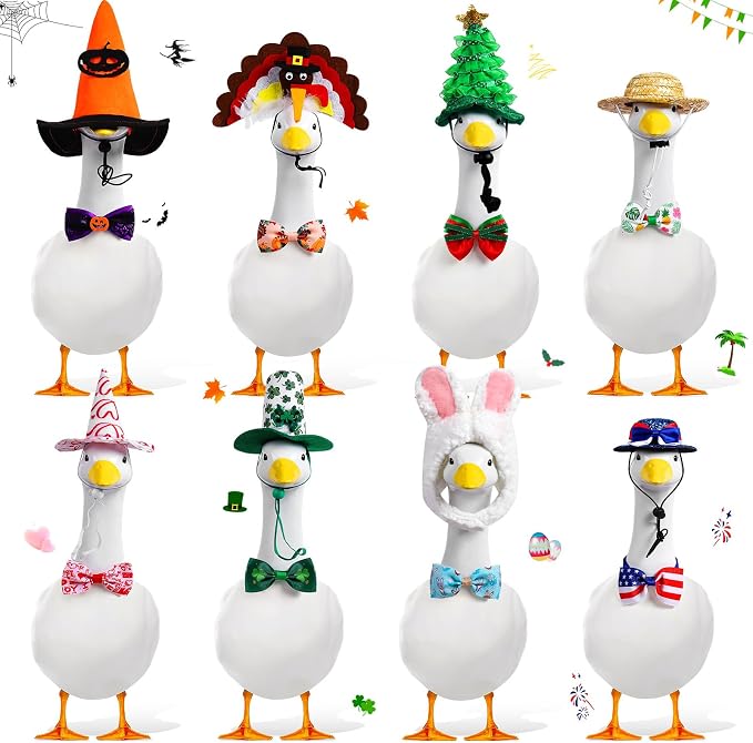 8 Set Holiday Porch Goose Outfits All Seasons Fall Halloween Christmas Summer Lawn Porch Goose Clothes for Goose Garden Patio Yard Lawn Decor(23 Inch)