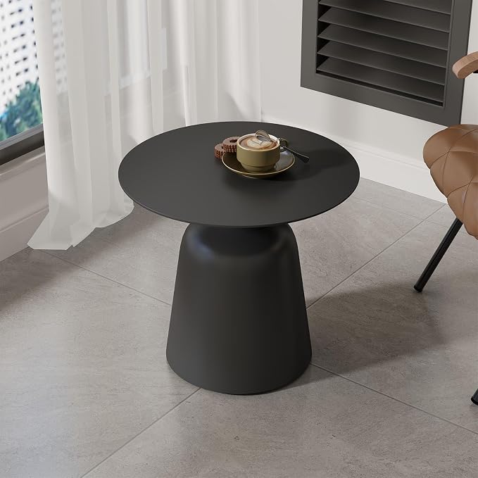 Outdoor Round Side Table, Mid Century Modern Style, Weather Resistant Rust Resistant Aluminum Base, Ideal for Garden, Pool, Patio, Balcony, Living Room, 19.5" x 18.3", Grey