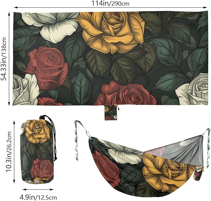 Red Yellow White Roses 330lb Capacity Camping Hammocks with Tree Straps Backyard Hammock for Indoor Outdoor Patio hamaca de Algodon para Jardin