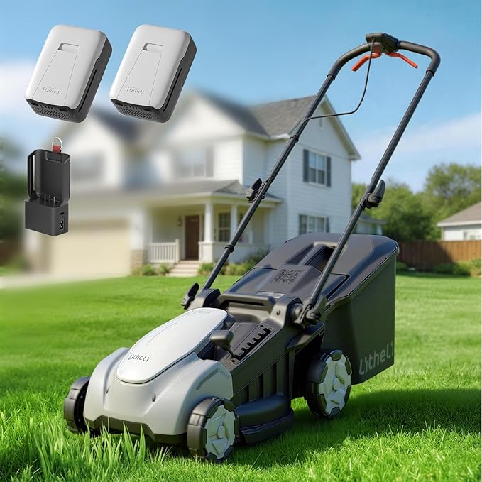 Litheli 40V Battery Lawn Mower 16″, Cordless Electric Mower with Brushless Motor, 6 Cutting Positions, 50L Grass Box, 2×5.0Ah Batteries & Charger for Medium Yards