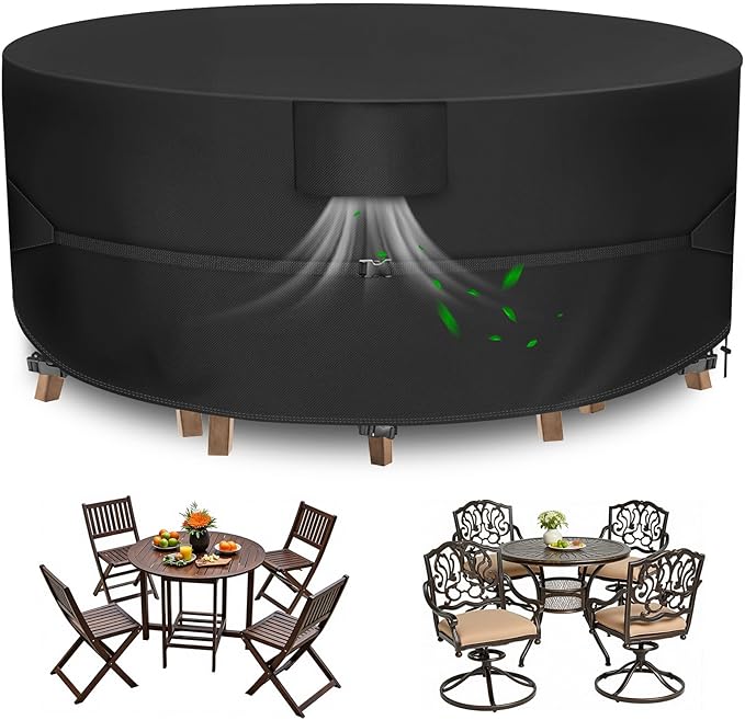 Patio Furniture Covers Round, 72"Dia x 28"H, Heavy Duty Patio Table Covers Waterproof, Outdoor Table and Chair Set Cover for Outdoor Furniture, Black