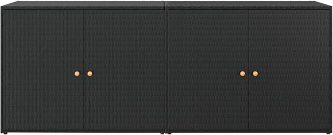 Benjara Elix Outdoor Storage Cabinet Chest- 78" Wide Black Rattan- Brown