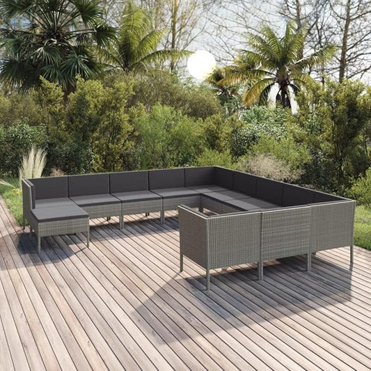 12 Piece Patio Lounge Set with Cushions,Patio Sofa,Outdoor Daybed,Outdoor Furniture Sets,Patio Seating,Patio Conversation Sets,Modern Set,Patio Furniture Set,Front Porch Furniture, Poly Rattan Gray