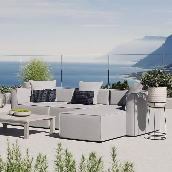 Modway EEI-4380-GRY Saybrook Patio Upholstered 4-Piece Sectional Sofa in Gray
