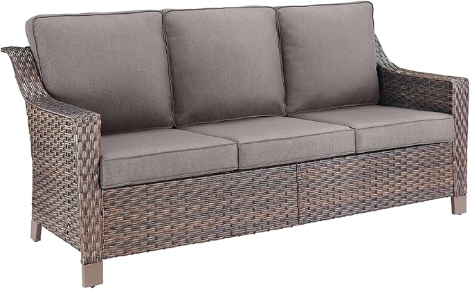 Outdoor Couch Wicker Patio Sofa-3-Seat High Back Outdoor Rattan Sofa Outdoor Patio Couch for Deck Balcony Poolside Backyard-Brown/Grey