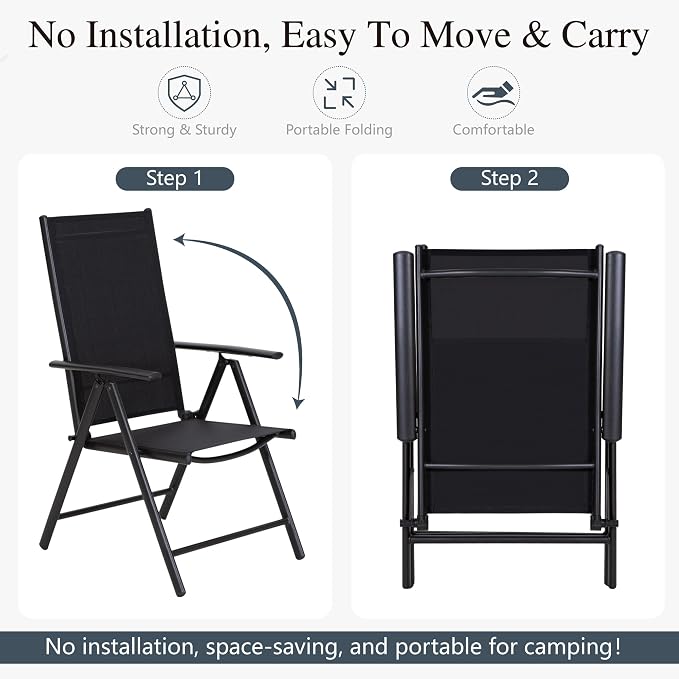 Sophia & William Patio Dining Set for 8 with Folding Chairs, Black | Light-weight & space-saving, Quick-drying, Rectangular, Umbrella Hole, Weather-Resistant, Adjustable, Outdoor deck