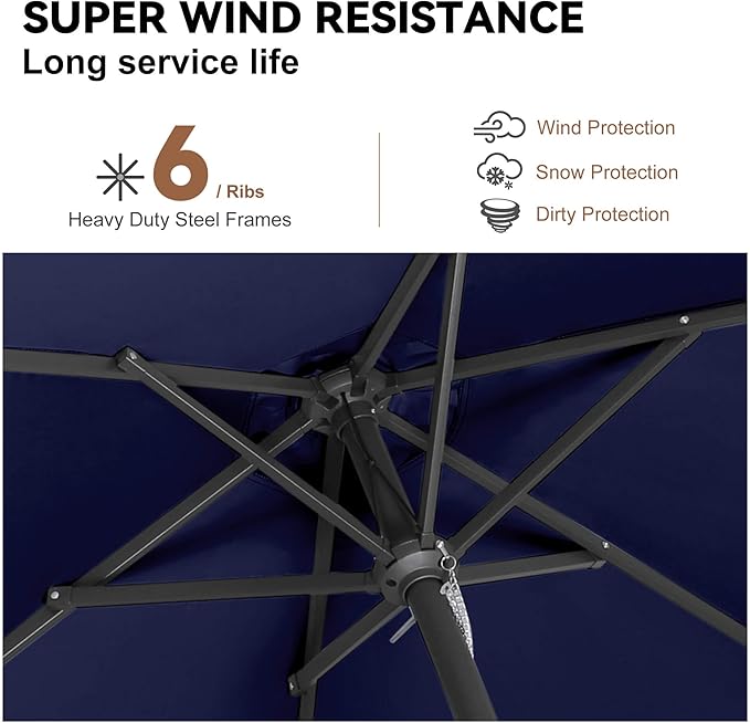 7.5ft Outdoor Patio Umbrella - Table Umbrella Waterproof UV Protection, Sombrillas de Patio with Push Button Tilt, Sun Umbrella for Pool, Porch, Garden, Deck, Backyard (Navy Blue)