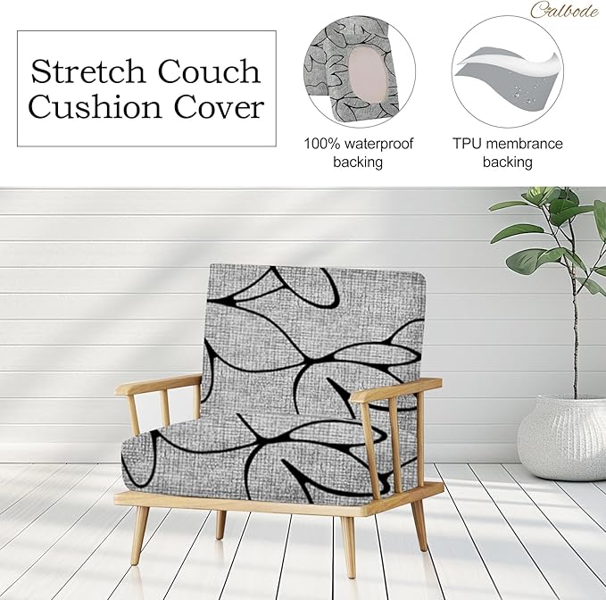 CALBODE 8PCS Waterproof Patio Sofa Covers with Elastic Floral Printed Stretch Outdoor Cushion Seat Covers Set of 8 Wicker Chair Washable Replacement(Grey,Cushions Not Included)