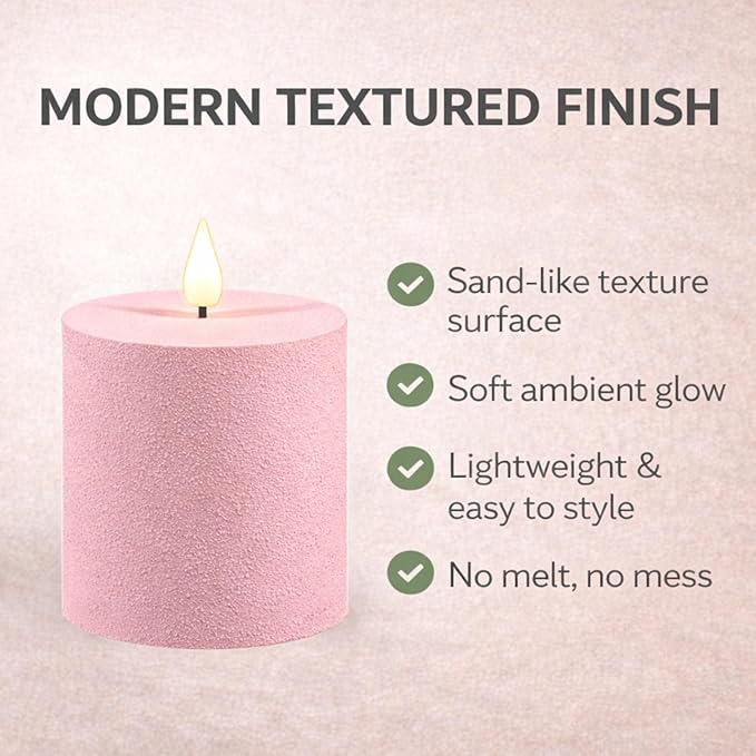 smtyle Pink Flameless Candles Battery Operated Fake Candles 3x3 Inch Sculptural Frosted Texture LED Flickering Minimalist for Home Bedroom SPA Birthday Party Wedding Decor