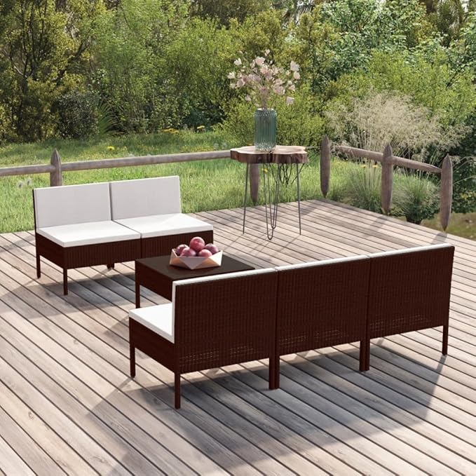 Patio Lounge Set with Cushions,Patio Furniture Sets,Patio Conversation Sets,Outdoor Furniture Sets,for Garden,Backyard,Outdoor,6 Piece Poly Rattan Brown