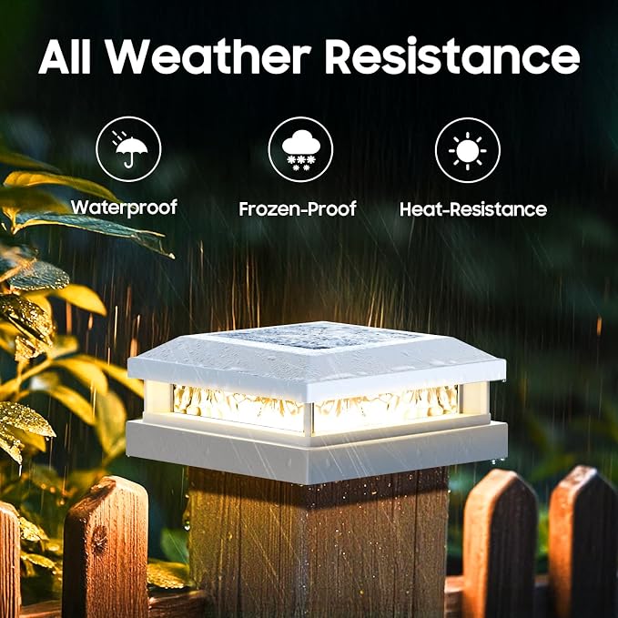 Solar Post Cap Lights 6-Pack, 2 Modes 16LEDs Bright Solar Post Lights Outdoor Waterproof, Fence Posts Cap Light, Deck Light for 4x4 4.5x4.5 5x5 Posts for Patio Garden Decor, White
