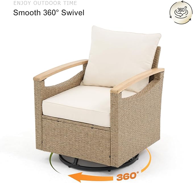 SUNSITT 6 Pieces Outdoor Furniture Set, Patio Wicker Conversation Sets with Swivel Chairs, Outdoor Sofa Set with 2 Ottomans, Beige Cushion