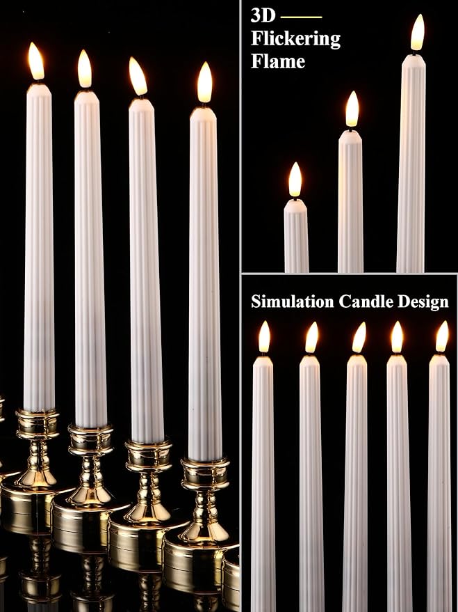 Treela 72 Pcs Flameless LED Taper Candles Battery Operated Candles Bulk 11 Inch Flickering Fake Candlesticks with Warm Light for Valentines Day Church Wedding Party Battery Not Included(Fluted,White)