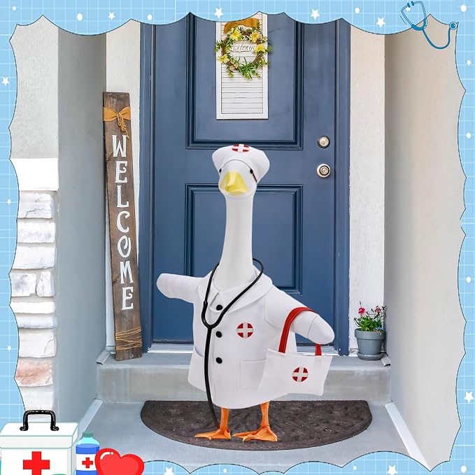 Doctor Goose Outfit for 23" Porch Goose, Healthcare Nurse Outfit Set with Clothes Stethoscope & Bag for Outdoor Lawn Garden Yard, Hospital School Classroom Decor