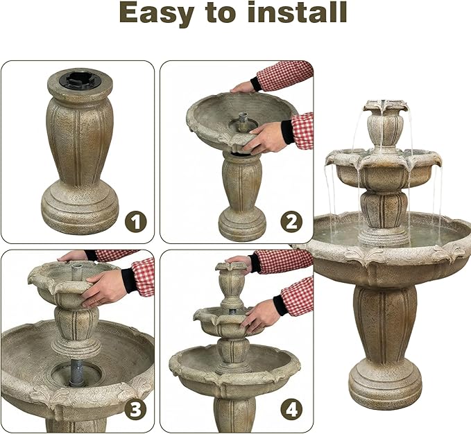 Naturefalls 48" Water Fountain Outdoor - Large Waterfall Fountain Outside, 3-Tiers Cascading, Fiber Reinforced Concrete, Indoor and Outdoor Fountain for Garden, Patio, Backyard, Lawn, Yard Decor