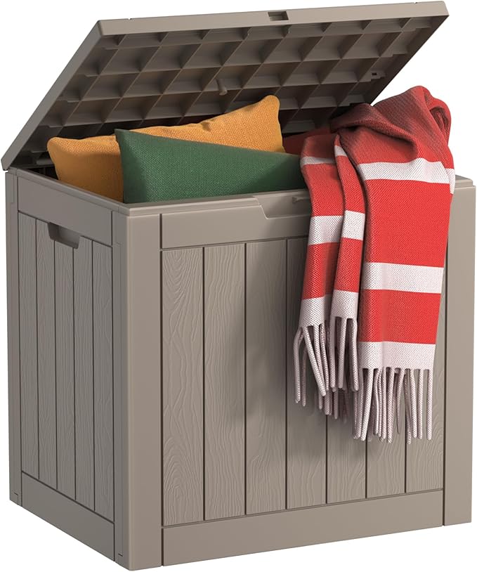 EasyUp Outdoor Storage Box, Waterproof Resin Deck Box, Reinforced Stability UV-Resistant for Patio, Garden and Poolside (Gray, 32 Gallons)