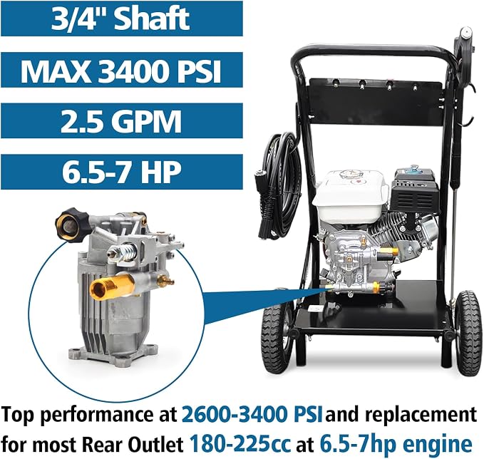 3400PSI Horizontal Pressure Washer Pump, 3/4" Shaft Power Washer Pump Replacement Universal Power Washer Pumps for Pressure Washer
