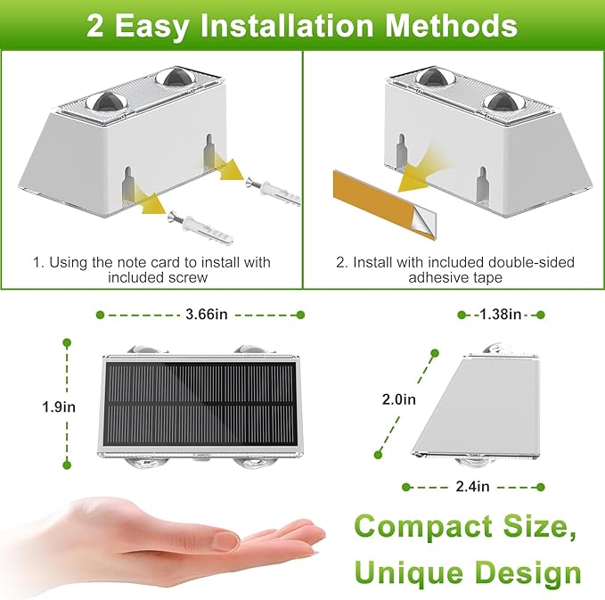 LANSOW Solar Fence Lights 8 Pack, Solar Powered Lights Outdoor Waterproof, 9-Mode Warm/Cool White & RGB Up-Down Led Spot Wall Lights Dusk to Dawn Decor for Backyard, Deck, Patio, Pool, Railing(White)