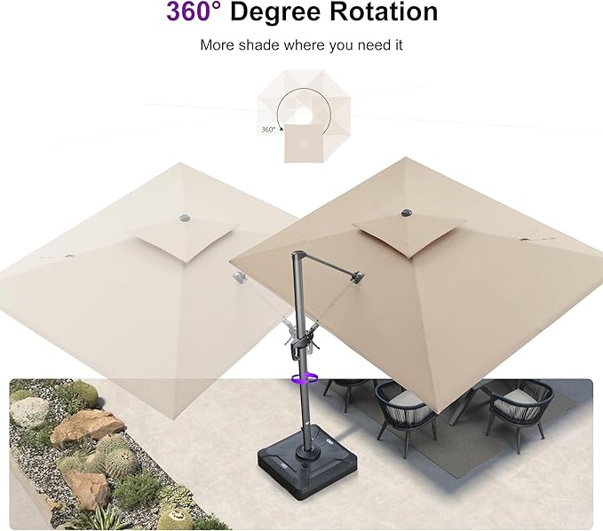 PURPLE LEAF Patio Umbrella with Base Included 9' X 12' Cantilever Outdoor Double Top Large Rectangle Umbrella Heavy Duty 360° Rotation Offset Hanging Umbrella for Garden Deck Pool Spectrum Sand