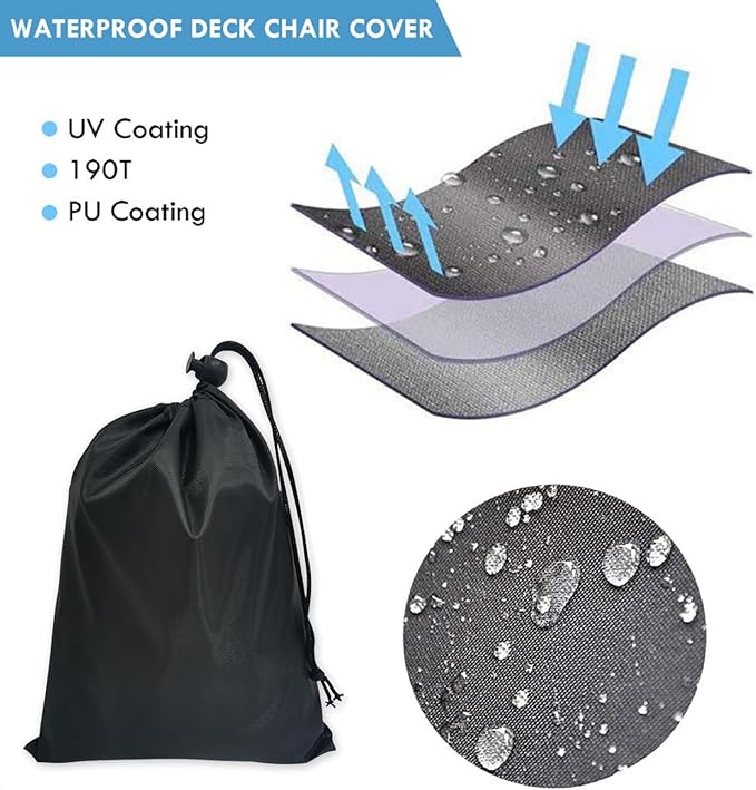 Zero Gravity Chair Covers 2 PCS, Outdoor Zero Gravity Folding Patio Chair Covers Waterproof Dustproof Gravity Chair Cover with Storage Bag(32.3" W x 7.9" D x 36.6" H) (Black)