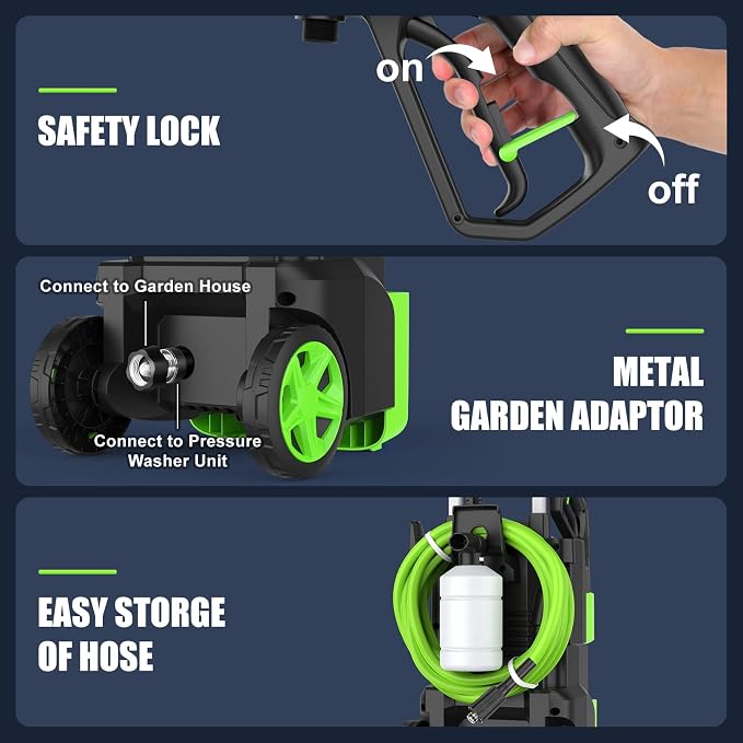 Pressure Washer 5000PSI Adjustable Pressure Power Washers Powered with 33ft Hose, 4 Nozzle and Foam Cannon, Powerwashers Cleaner Machine for Home, Cars, Green