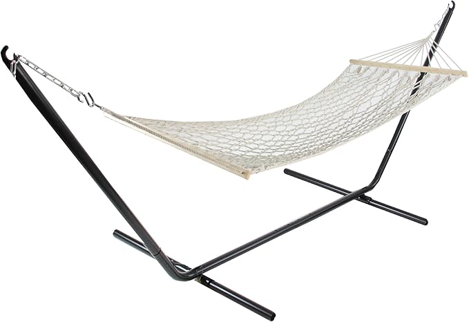 Northlight 32816579 31" x 78" Tan Netting Lattice Pattern Hammock with Wooden Bars, Brown