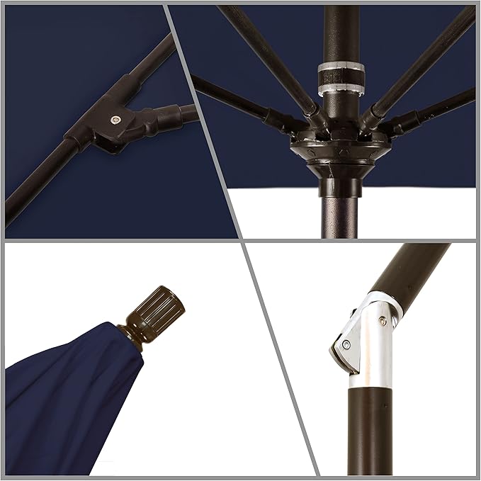 California Umbrella 7.5' Round Crank Lift, Collar Tilt, Aluminum Pole, Fiberglass Rib Patio Umbrella, Bronze Finish