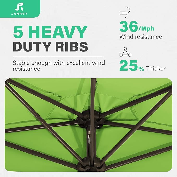 JEAREY 9ft Half Umbrella Outdoor Patio Umbrella Market Umbrellas with Crank, 1/2 Round Wall Umbrella 5 Sturdy Ribs UV Protection for Pool Garden Balcony Deck, Grass Green