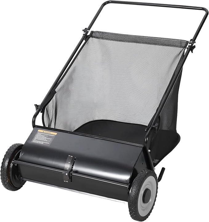 Heavy-Duty 26-Inch Hand-Push Lawn Sweeper with 7 Cu.ft. Collection Bag & Adjustable Brush Reel - Ideal for Picking Up Grass, Leaves, and Yard Debris on Any Terrain