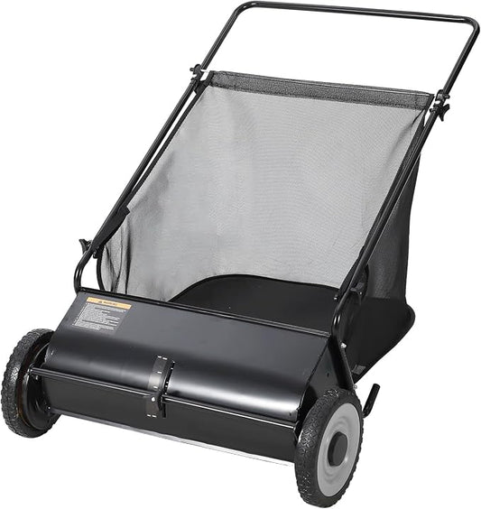 Heavy-Duty 26-Inch Hand-Push Lawn Sweeper with 7 Cu.ft. Collection Bag & Adjustable Brush Reel - Ideal for Picking Up Grass, Leaves, and Yard Debris on Any Terrain