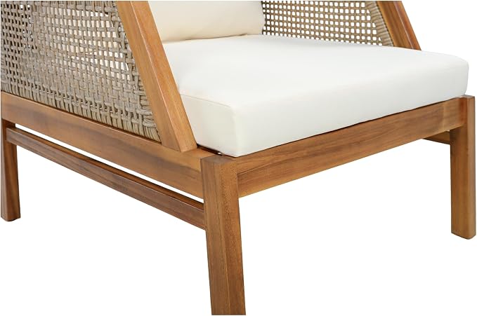 Christopher Knight Home Zura 4 Piece Patio Furniture Set with Removable Cushion, Outdoor Acacia Wood Conversation Set with Ottoman, Outdoor Sectional Sofa Set with Coffee Table, Teak+Cream
