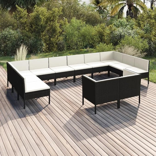 12 Piece Patio Lounge Set with Cushions,Patio Sofa,Outdoor Daybed,Patio Seating,Outdoor Furniture Sets,Patio Conversation Sets,Modern Set,Outdoor Patio Chairs,Patio Furniture Set, Poly Rattan Black