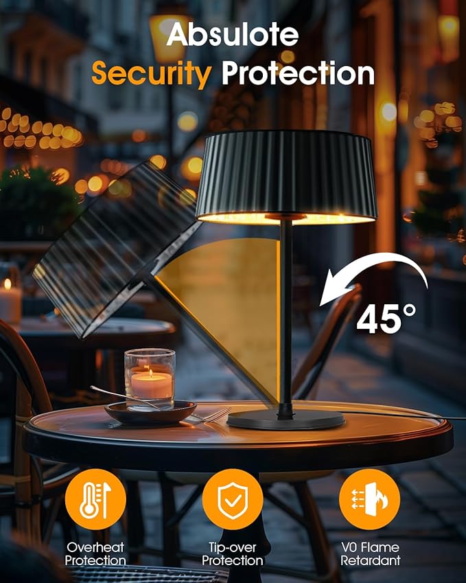 Electric Outdoor Heater for Patio, 1500W Tabletop Infrared Heater for Indoor & Outdoor, IP55 Waterproof, Fast Heating, Tip-Over Protection, Perfect for Garden, Balcony, Garage, Backyard, Porch