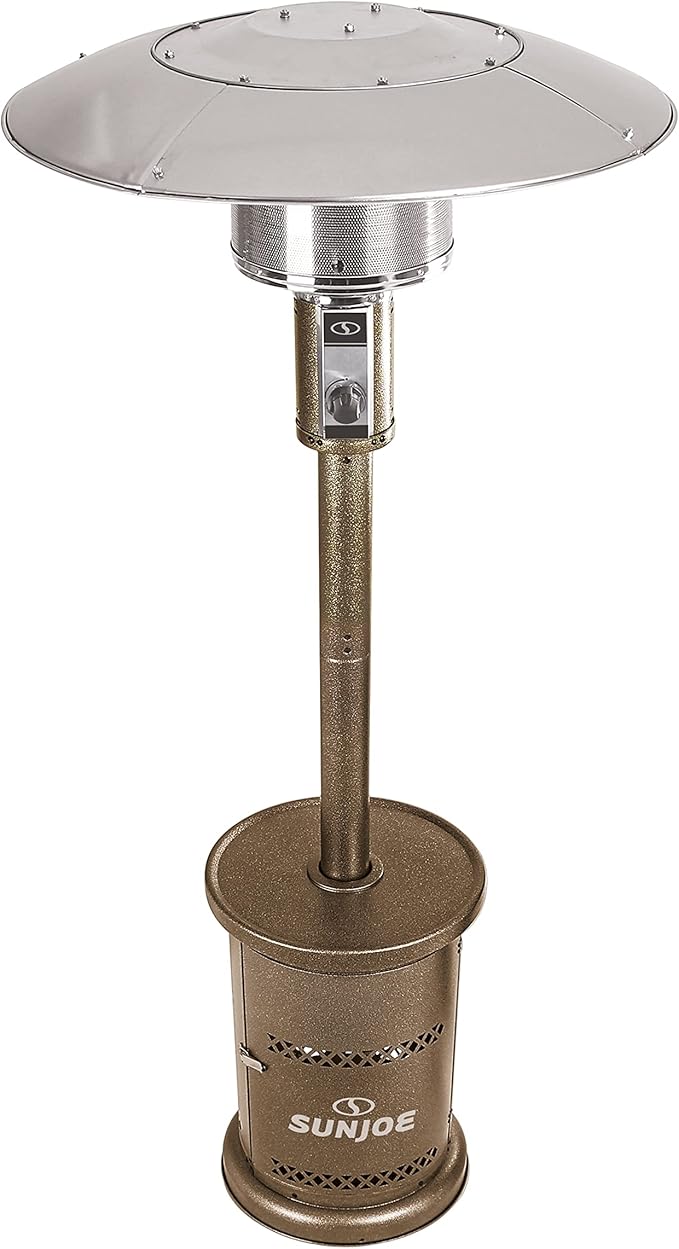 Sun Joe SJPPH48-BRZ 48000-BTU Max Propane Outdoor Patio Heater w/Wheels and Built in Bar Table, Bronze