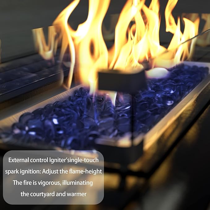 Kurapika 10 Pieces Patio Furniture Set, Rattan Wicker Outdoor Conversation Sets w/43in Propane Fire Pit Table and 4 Inch Cushion(Sand)