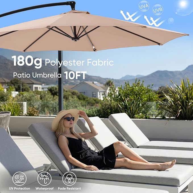 NEWBULIG 10FT Patio Umbrella, Offset Cantilever Outdoor Patio Table Umbrella, UV Protection, Fade Resistant Fabric, Easy Tilt Adjustment for Deck, Pool, Backyard, Garden