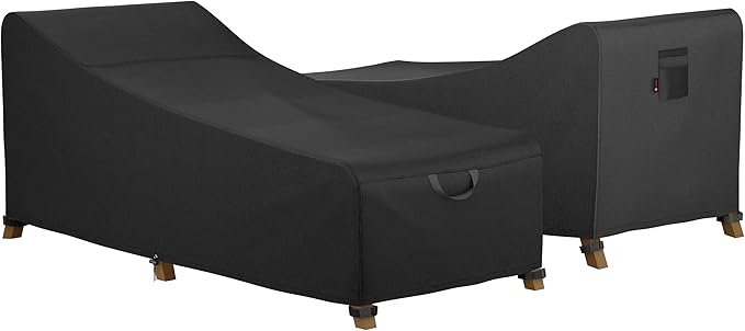 iBirdie Outdoor Lounge Chaise Chair Cover 76L x 26W x 28H inch Waterproof Patio Furniture Covers Lawn Pool Chair Cover 2 Pack Black