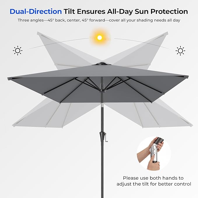 HOMSHADE 6.6 x 10 ft Rectangular Patio Umbrella Rectangle Umbrella Outdoor Patio, Large Outdoor Umbrellas for Patio Table with Tilting and Sun UV Protection for Pool, Deck, Market, Backyard