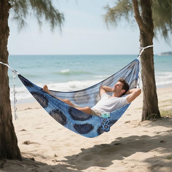 Blue Leopard Skin Texture 330lb Capacity Outdoor Hammock with Portabl Carry Bag Fabric Hammock for Outside Beach Patio Garden macas mexicanas de Patio para Adulto