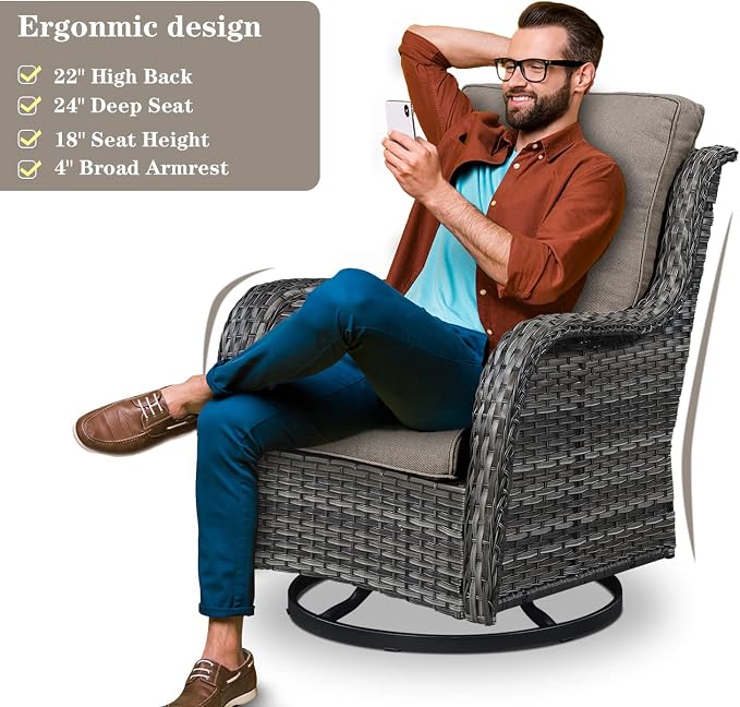 Belord 8 Piece Wicker Patio Furniture Set, Outdoor Swivel Rocker Chairs Set of 2 with Ottomans and Sectional Couch, All Weather Patio Conversation Furniture Set, for Pool,Yard Gray Wicker/Gray