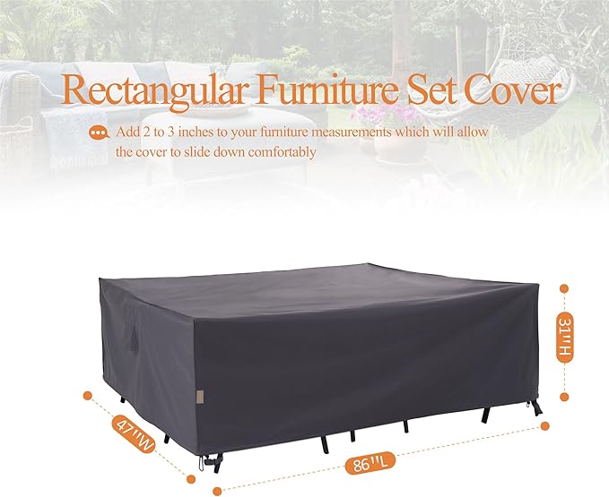WJ-X3 Rip-Stop Patio Table Cover, Heavy-Duty Waterproof & Windproof Outdoor Furniture Cover, 102" x 78" x 31", Gray