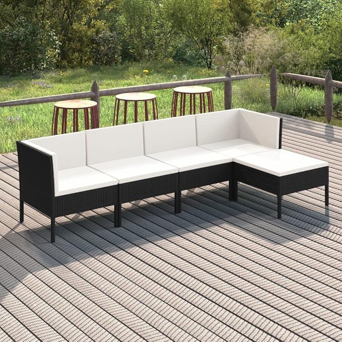 Patio Lounge Set with Cushions,Patio Furniture Sets,Patio Conversation Sets,Outdoor Furniture Sets,for Garden,Backyard,Outdoor,5 Piece Poly Rattan Black